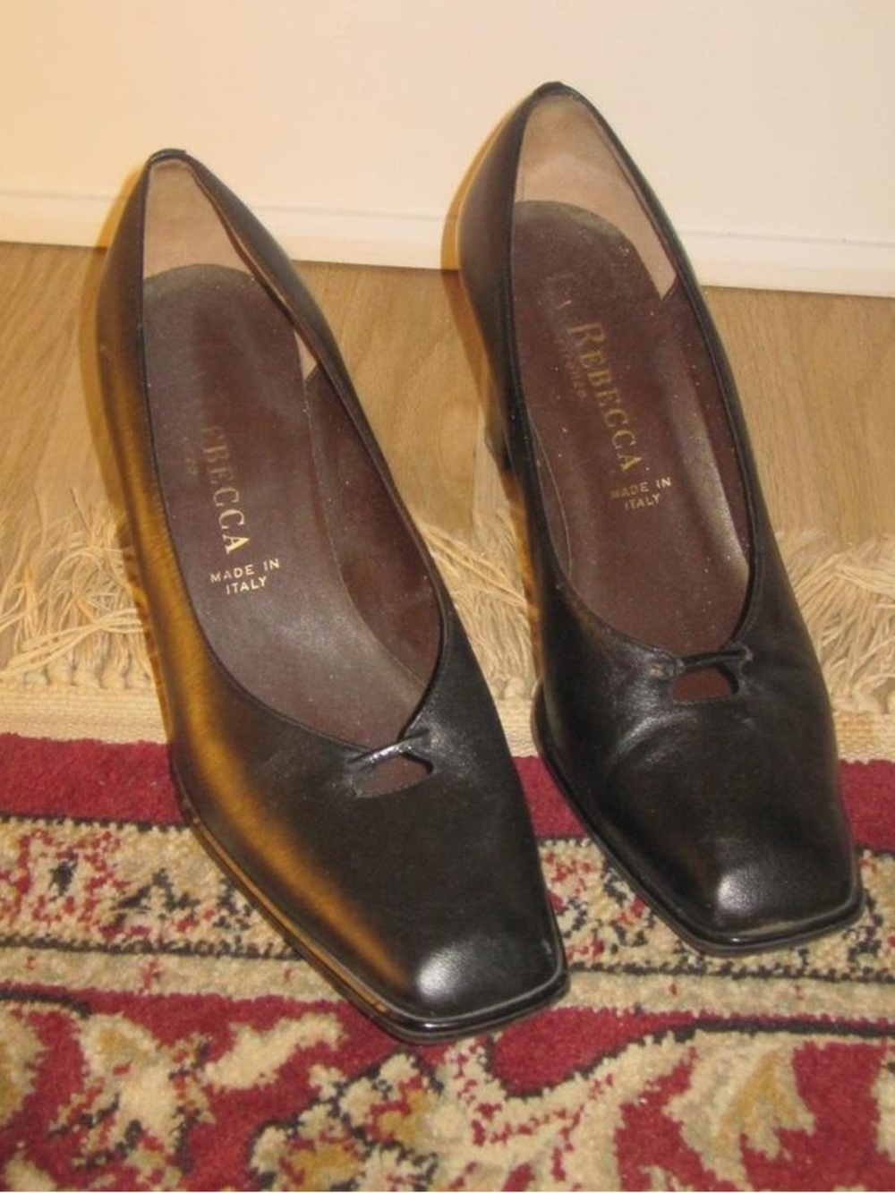 Black Leather Square-Toe leather Italian square toe shoes